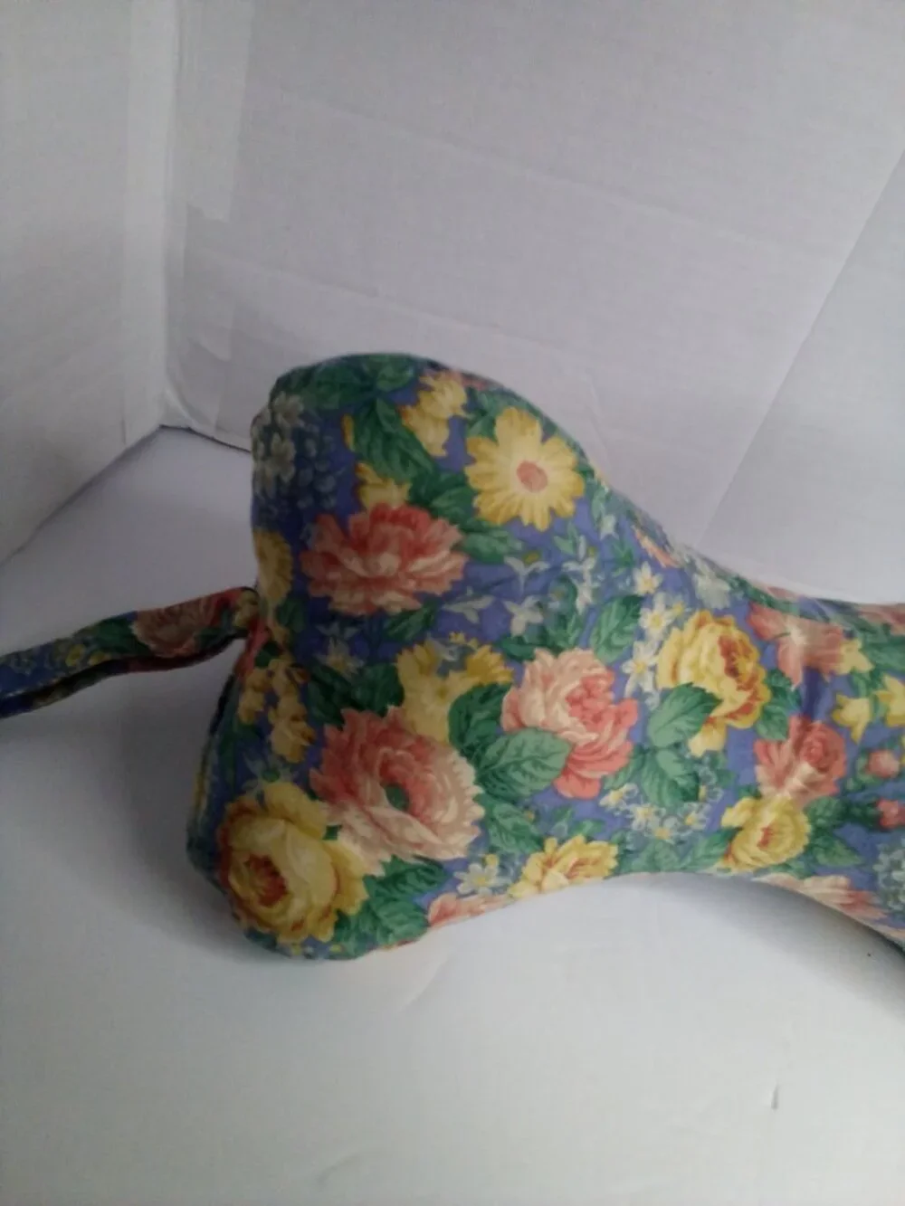 3 Side Neck Pillow Dog Bone Shape Vintage Floral Cottagecore Handmade